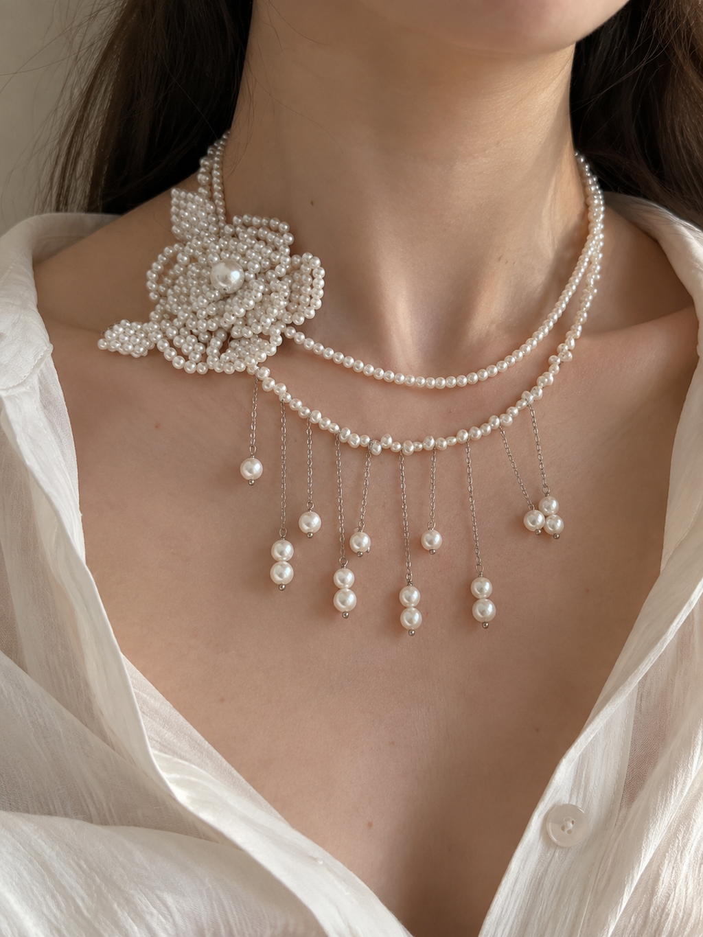 Pearl Rose Cascade Necklace