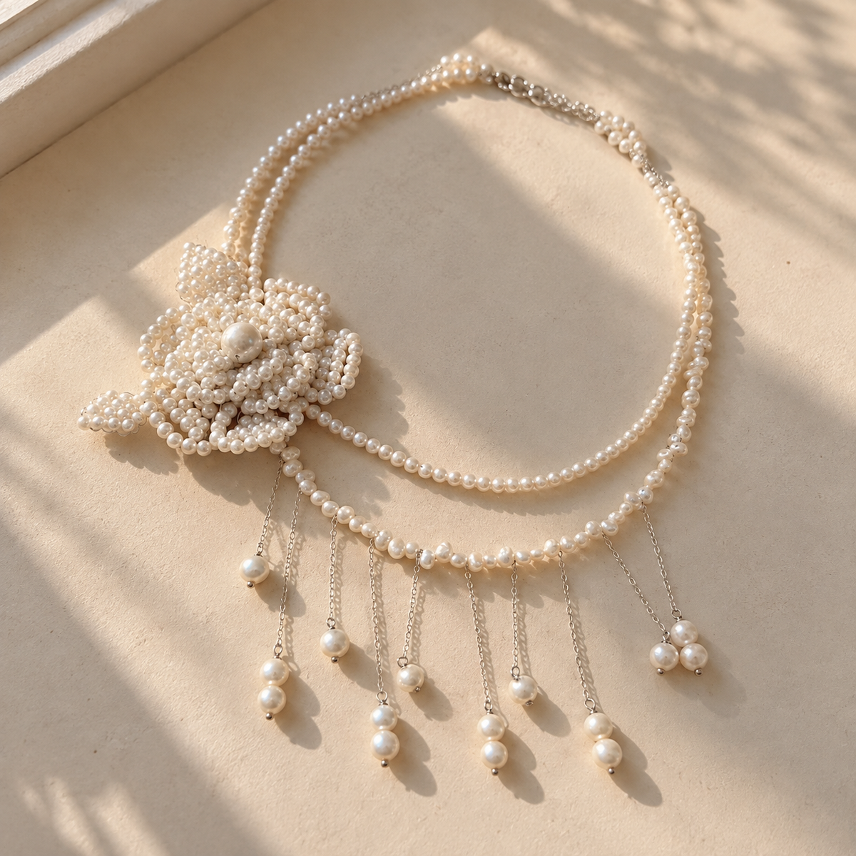 Pearl Rose Cascade Necklace