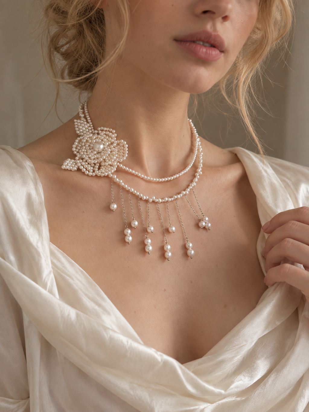 Pearl Rose Cascade Necklace
