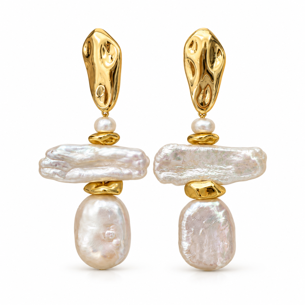 Sculpted Gold Baroque Pearl Earrings