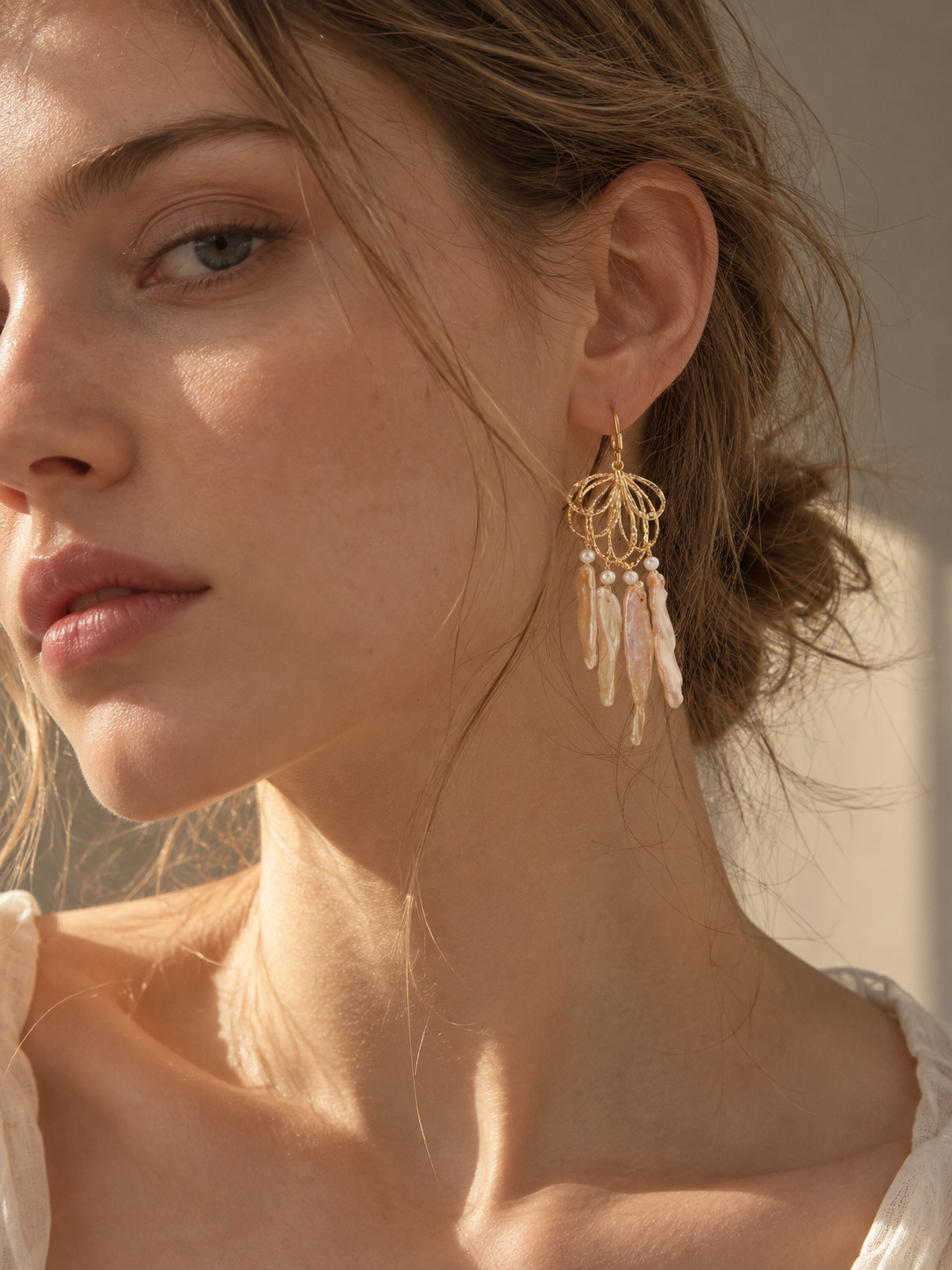 Gilded Pearl Fragment Earrings