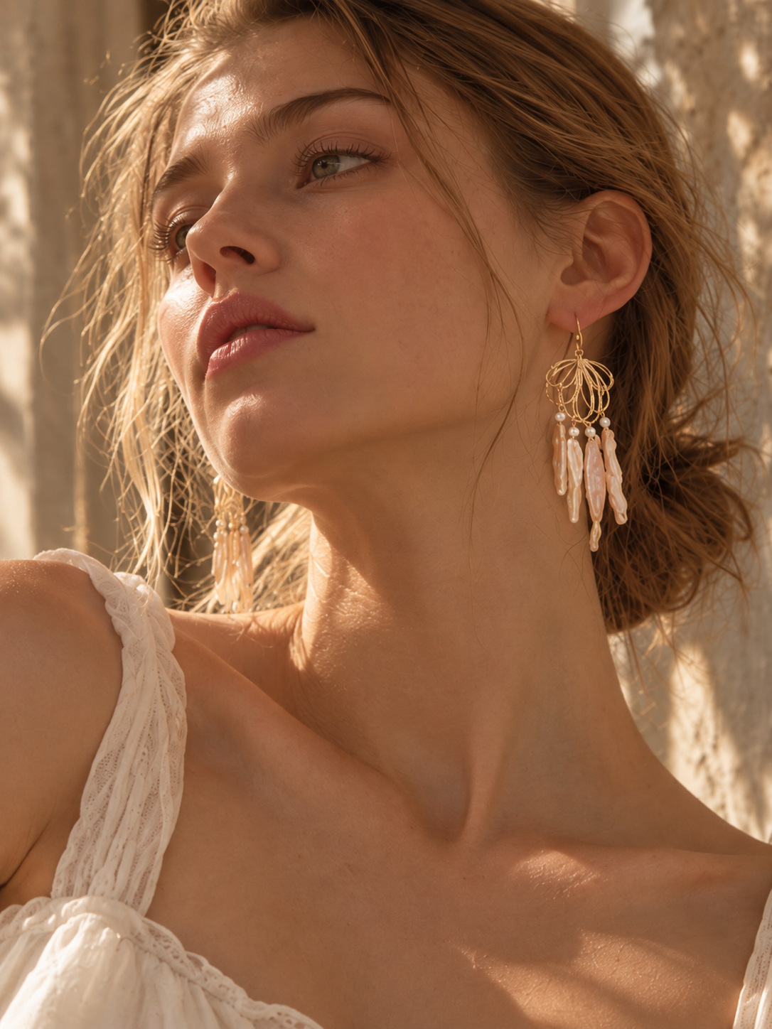 Gilded Pearl Fragment Earrings
