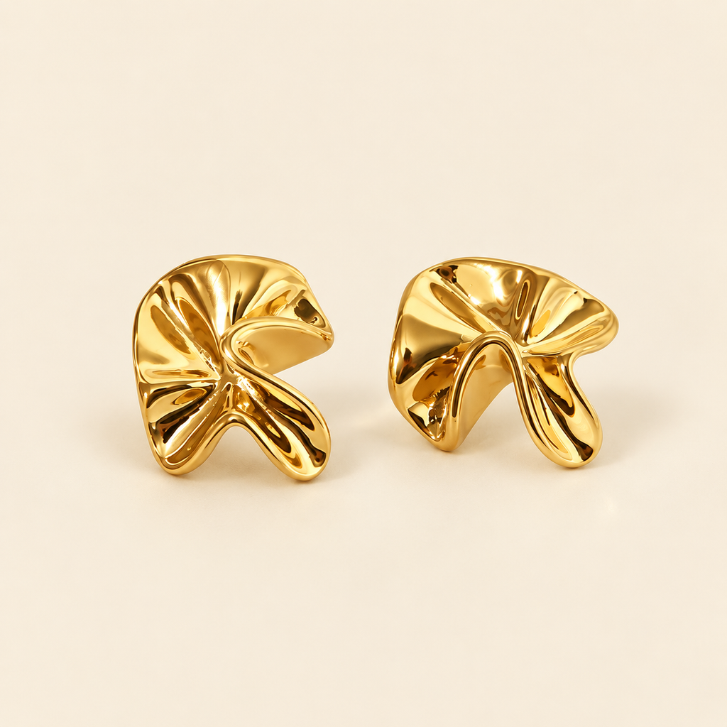Folded Leaf Stud Earrings — ivory gold main image