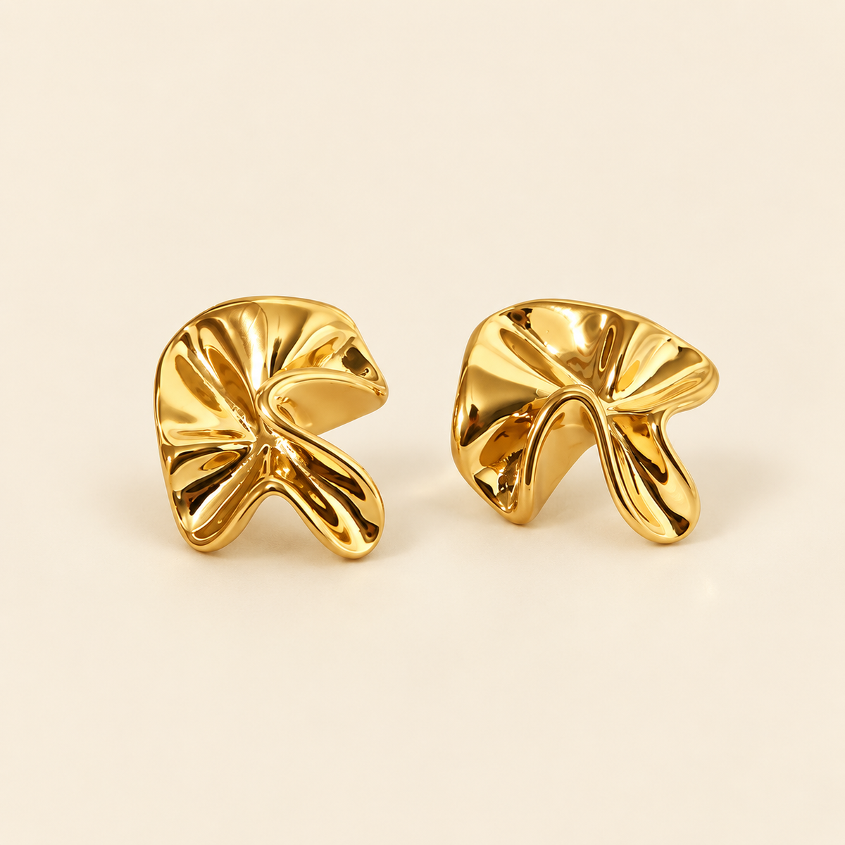 Folded Leaf Stud Earrings — ivory gold main image