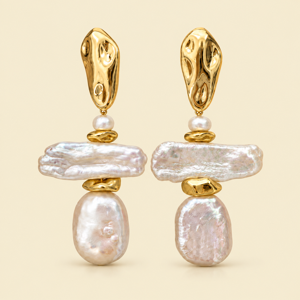 Sculpted Gold Baroque Pearl Earrings