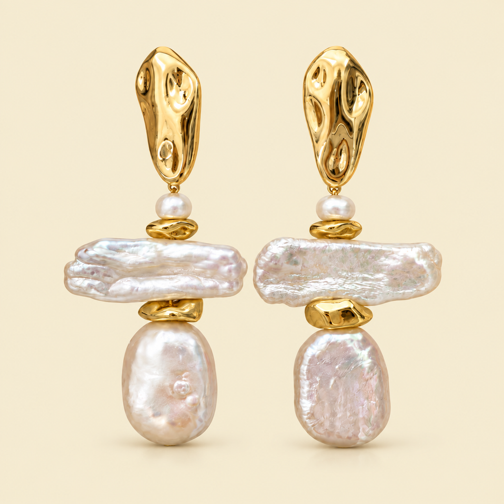 Sculpted Gold Baroque Pearl Earrings