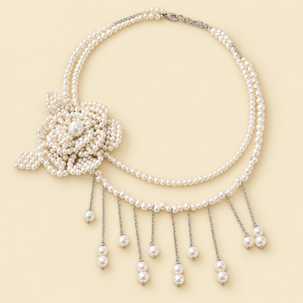 Pearl Rose Cascade Necklace