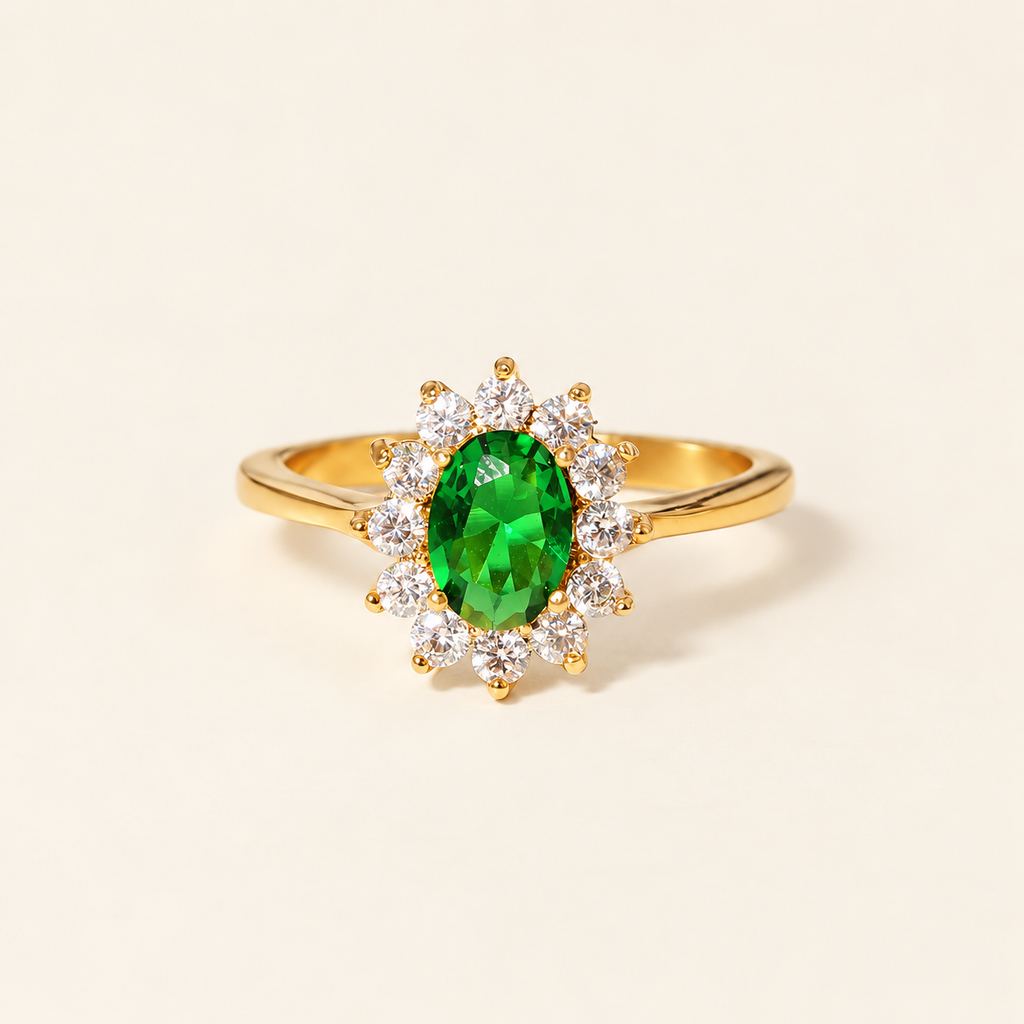 Verdant Sun Halo Ring — ivory gold main image